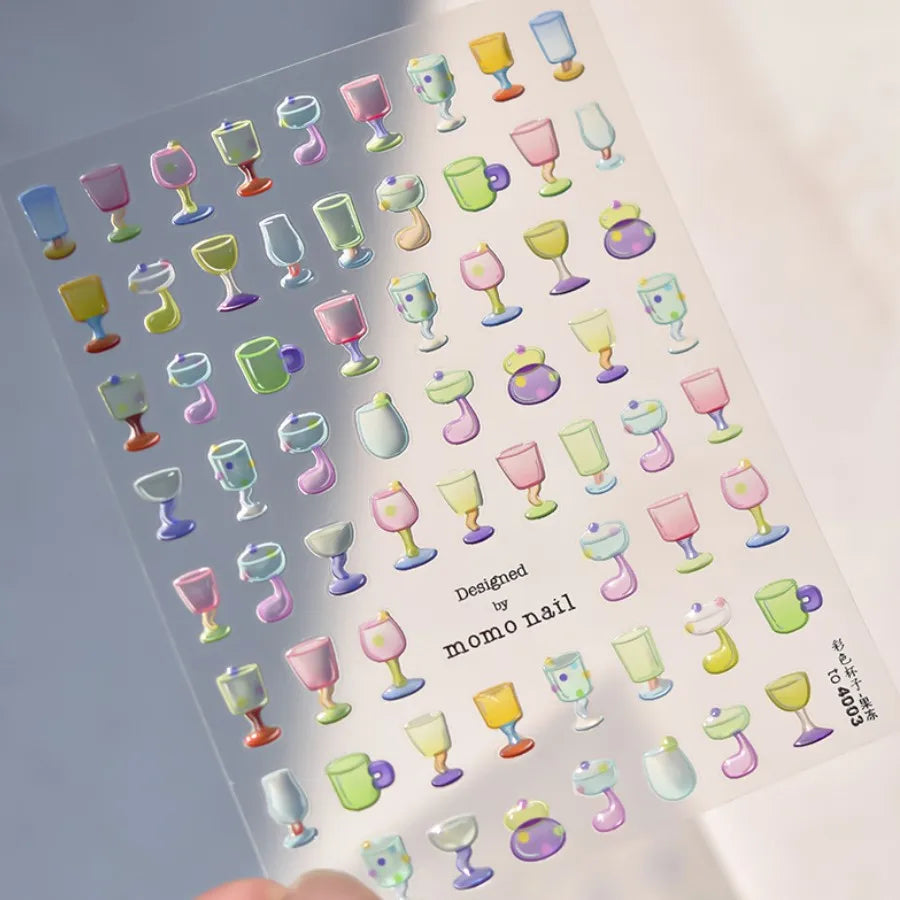 5D Summer Sea Shell Nail Sticker Shiny Embossed Starfish Nails Stickers Summer Beach Wine glass Jellyfish Nail Decals Decoration
