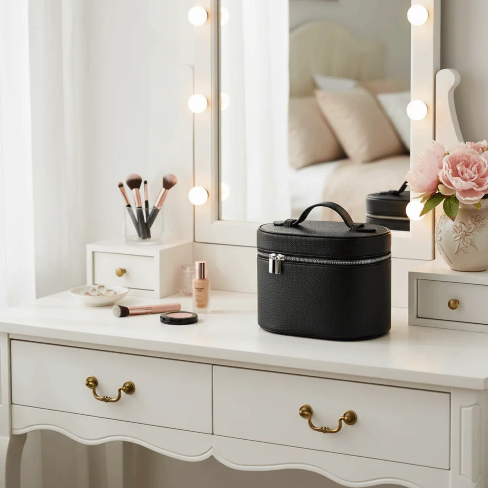 Large Capacity Cosmetic Box PU Leather Internal Storage Box Travel Organizer Bag Waterproof Zipper Closure Makeup Bag Daily Use