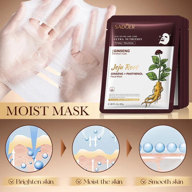 5pcs SADOER Plant Roots Face Mask Ginseng Whitening Facial Masks Moisturizing Firming Hydrating Face Sheet Mask Skin Care
