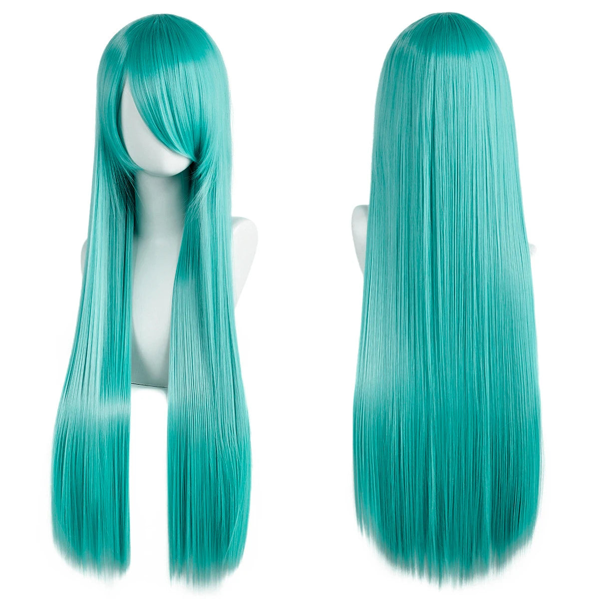80cm Long Synthetic White Purple Cosplay Wigs Green Hair Straight Silver Wig Pink Hairpiece Lolita Wig with Bangs