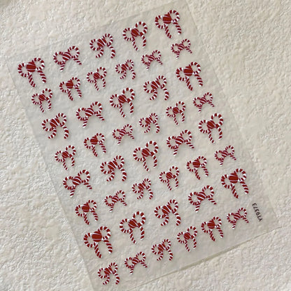 2026 New 5D Embossed Garland/Christmas Tree Nail Stickers White Snowflakes Bow Star Nail Decals Self-Adhesive Xmas Nail Decor