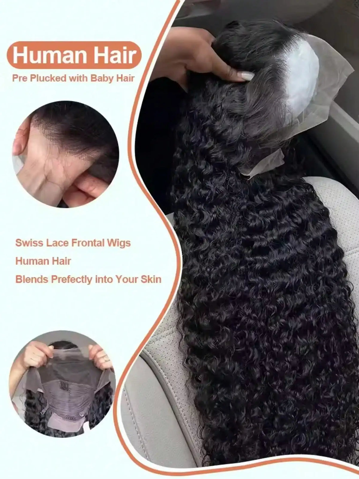 250% 13x6 HD Lace Front Wig Pre Plucked Pre Bleached Transparent Lace Frontal Wig with Baby Hair Deep Curly Wave Human Hair Wigs