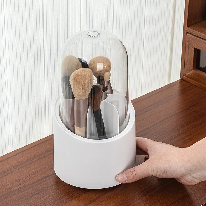 Desktop Cosmetic Brush Organizer 360° Rotating Makeup Brushes Holder 7 Grids Lipstick Eyebrow Pen Holder Eye Shadow Storage Box