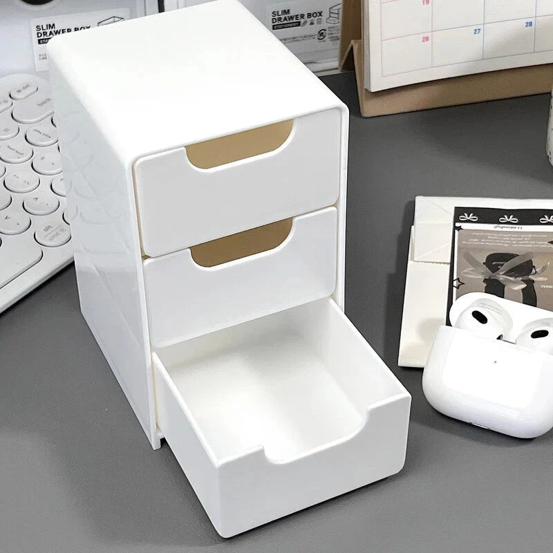 3-Tier Cosmetic Storage Box Organizer With Drawers Multifunctional Countertop Storage For Jewelry Makeup Brush Office Supplies