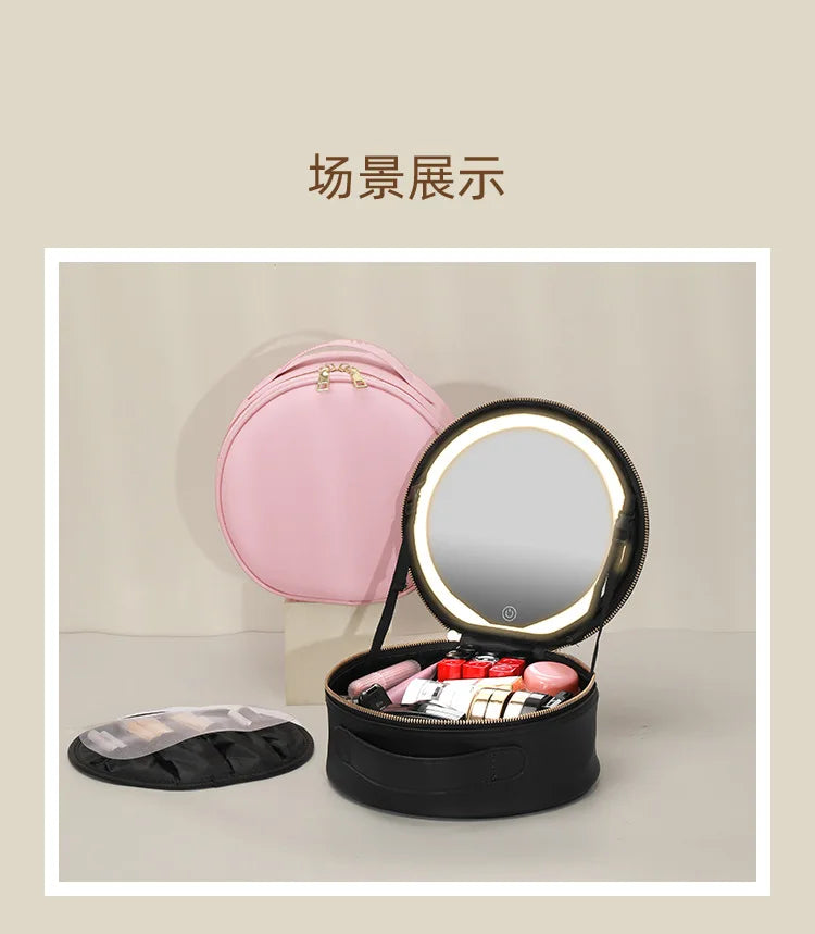 Cosmetic Portable Travel Storage Box With 2000mAh Led Rechargeable Vanity Bags Makeup Case With Led Light Mirror