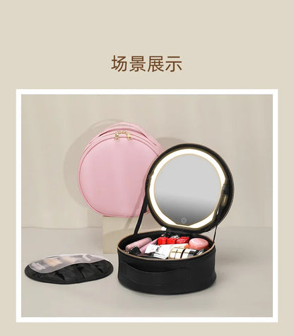 Cosmetic Portable Travel Storage Box With 2000mAh Led Rechargeable Vanity Bags Makeup Case With Led Light Mirror