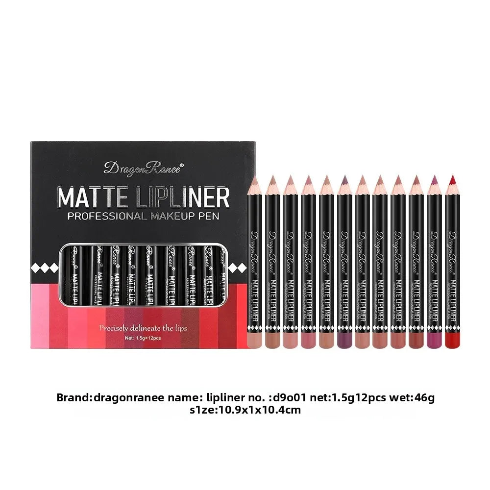 Long Lasting Matte Lip Liner 12 Colors Set Waterproof High Pigment Nude Wooden Pencil Lip Makeup Kit for Daily Use