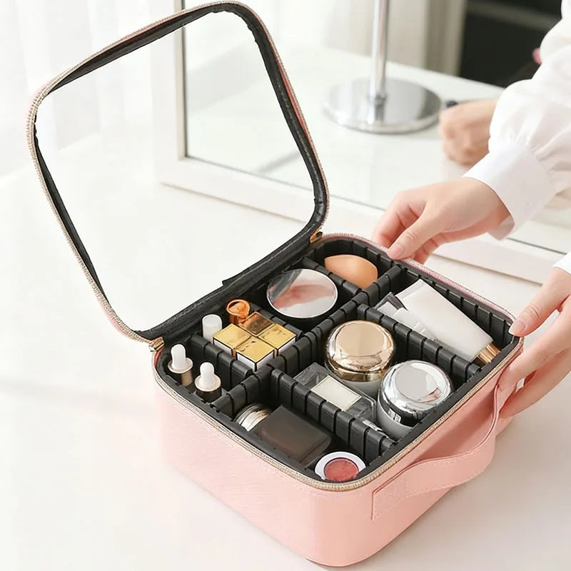 New PU Leather Cosmetic Bag For Women Professional Makeup Case Travel Toiletry Makeup Bag Beauty Nail ToolBox Make Up Handbag