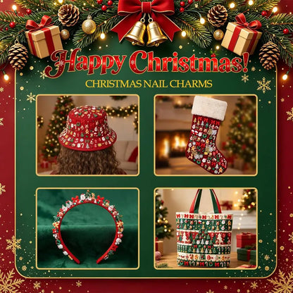 1Box Cartoon Creative Elk Santa Claus Gloves Bow Nail Art Decorations Cute Socks Bell Resin Nail Charms for DIY Christmas Nails