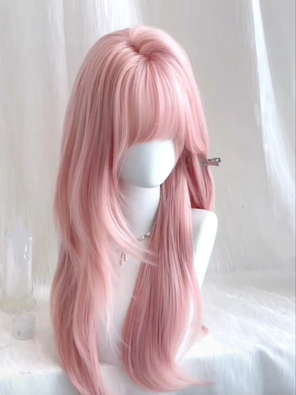 Ashely Pink Wig for Women Hair Wig with Bangs High Temperature Fibers Lolita Cute Layered Wig Synthetic Wigs Headband 가발 Парик