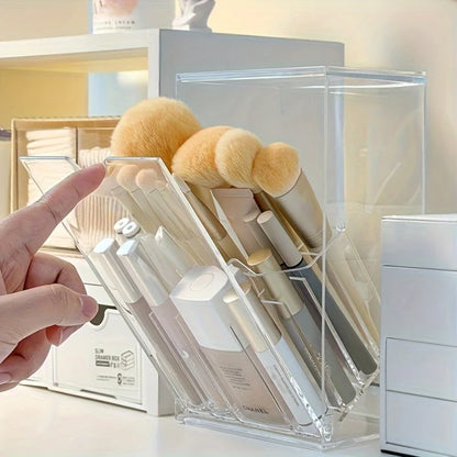 Dressing Table Storage Box Acrylic Makeup Brush Holder Transparent Adjustable Deskto Bathroom Waterproof Storage Accessories