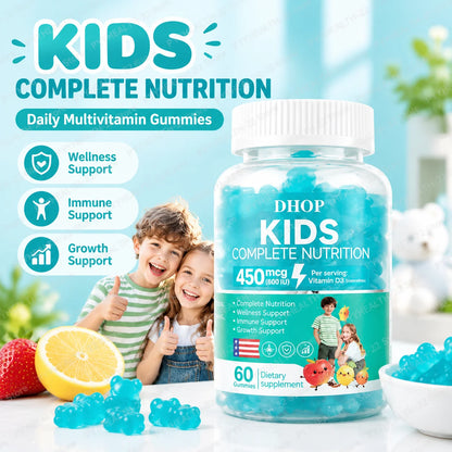 Kids Multivitamin Gummies, Vitamin A C D3 B Complex Zinc Iodine, Support Immune Healthy Growth, Pectin Gluten Free, 60 Gummies