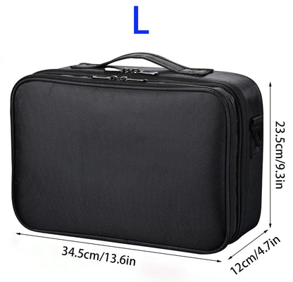 Large capacity travel makeup case, portable artist organizer with adjustable dividers and shoulder strap for toiletries jewelry