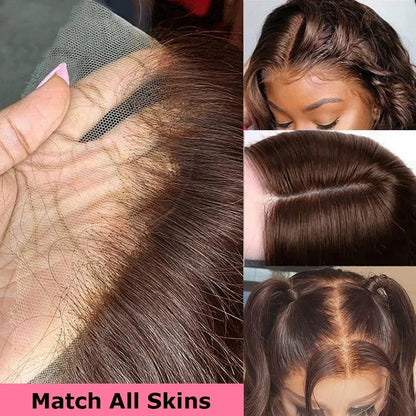 Sleek Chocolate Brown Color 4# Brazilan Straight Lace Frontal 13x5 Human Hair Wigs HD Lace Transparent Wig Natural Remy Glueless