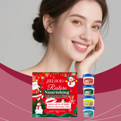 4pcs/kit Christmas Lip Balm Set Moisturizing Anti Cracking Hydrating Nourishing Plump Lips Lipstick Skin Care Christmas Box Gift
