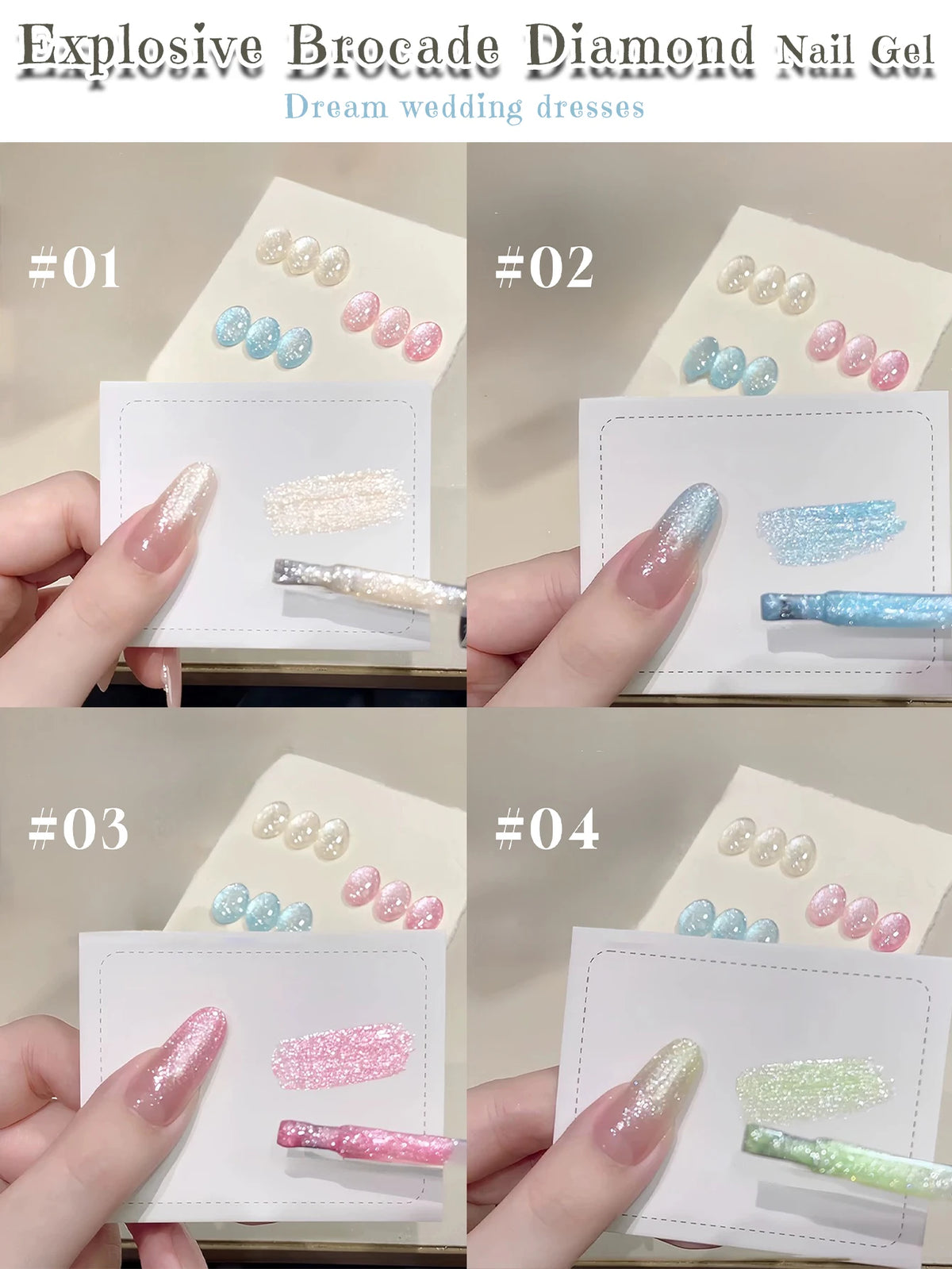 ZH 1-4Pcs 12ML Pink Blue White Green Color Series Ladybug Glitter Gel Nail Polish, Popular Yun Brocade Diamond Gel Polish
