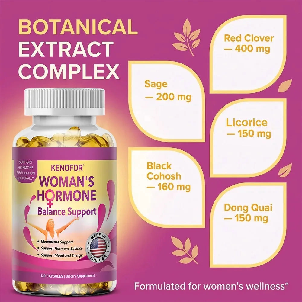 Menopause Relief for Women Hot Flashes Night Sweats & Improve Mood, Support Women's Health, 120 Capsules