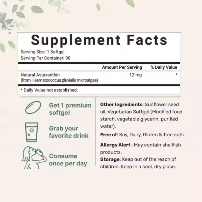 120Softgels Astaxanthin Capsules Support Eye,Joint And Skin Health And Immunity Promote Cardiovascular Health Reduce Blood Clots