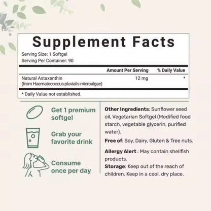 120Softgels Astaxanthin Capsules Support Eye,Joint And Skin Health And Immunity Promote Cardiovascular Health Reduce Blood Clots