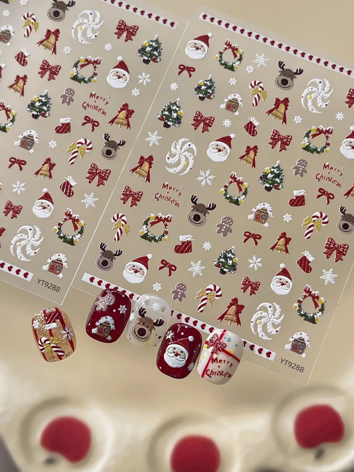 2026 New 5D Embossed Garland/Christmas Tree Nail Stickers White Snowflakes Bow Star Nail Decals Self-Adhesive Xmas Nail Decor