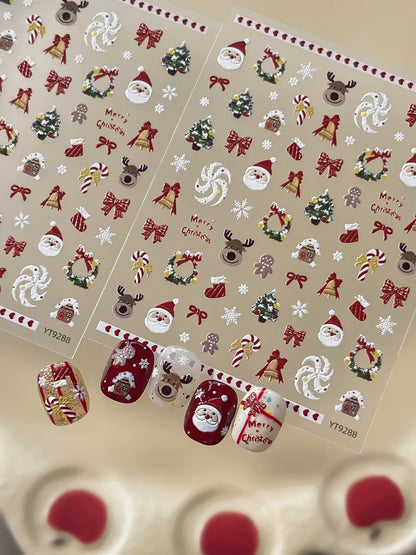 2026 New 5D Embossed Garland/Christmas Tree Nail Stickers White Snowflakes Bow Star Nail Decals Self-Adhesive Xmas Nail Decor