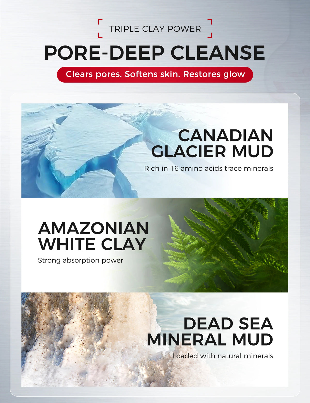 Clay Mask for Sensitive Skin: Triple-Mud Formula – Deep Pore Cleansing, Hydration, Oil Balance, Smoothness, Pore Refinement