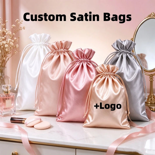 10PCS Custom Satin Bags Hair Bags Luxury Goods Silk Packaging Drawstring Pouches Makeup Case Shoes Cloth Wigs Storage Bag