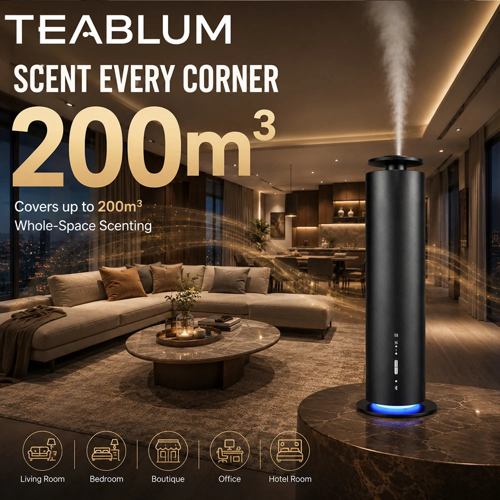 TEABLUM Smart Waterless Essential Oil Diffuser 200m³ Rechargeable Cordless Aroma Scent Machine APP Control Home Office Hotel