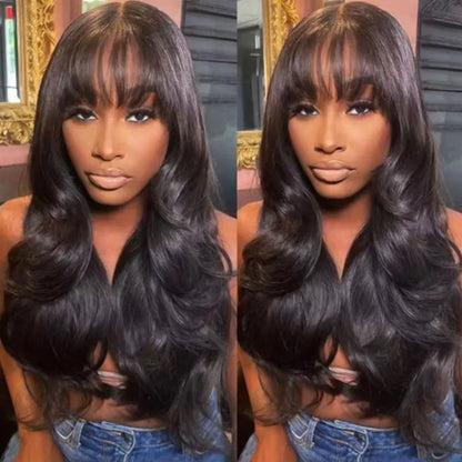 250% 3X1 Middle Part Lace Wig Full Machine Made 15A Body Wave Wigs With Bangs Easy To Go Human Hair For Black Women Natural Look
