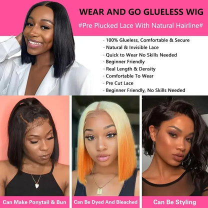 2026 New Wear And Go Glueless Wigs Human Hair Bob Straight Front Wigs Human Hair Upgraded No Glue Front Wigs For Women
