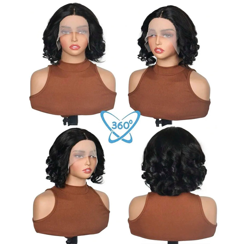 Loose Bouncy Wave Short Bob Wigs Raw Vietnamese Virgin Hair Side Part Body Wave Human Hair Lace Frontal Pre Cut 13x4 Hd Lace Wig