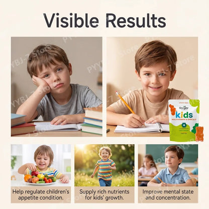 Googeer Kids Multivitamin Omega-3 Gummies with Vitamin C, D3 & Zinc, Supports Growth, Appetite & Metabolism Children, 60 Gummies