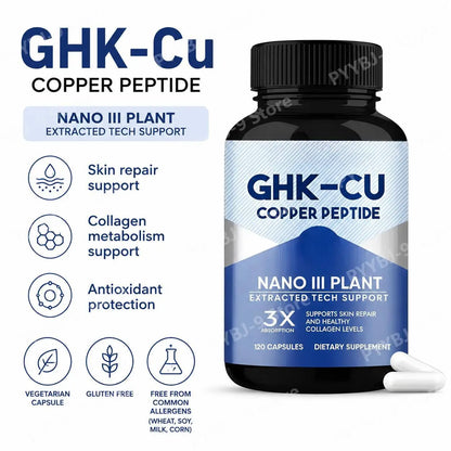 GHK-Cu Copper Peptide Capsules for Skin Repair Support, Collagen Metabolism Support, and Antioxidant Protection - 120 Capsules