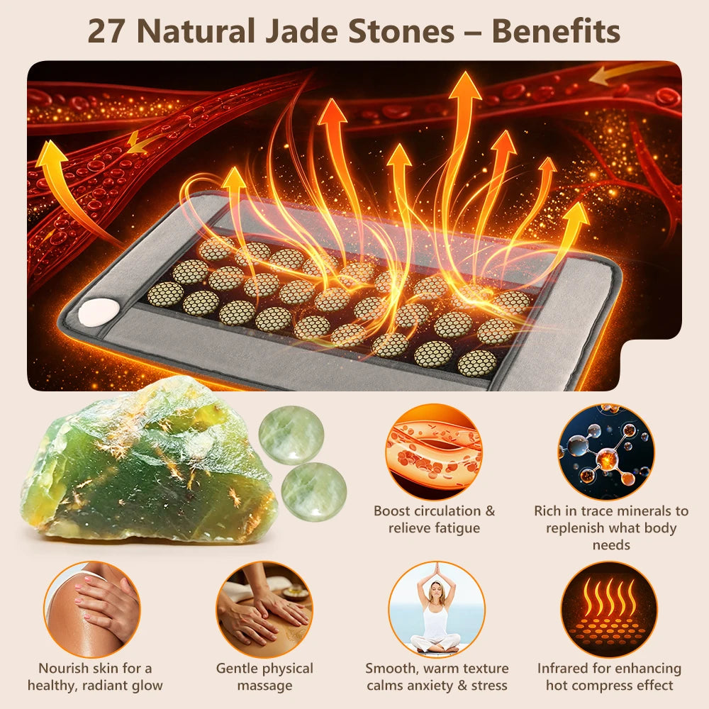 Jade Heating Pad for Period Comfort, Warm Belly Wrap with 27 Natural Jade Stones, 9 Heat Levels, 4 Timers, Washable Mat