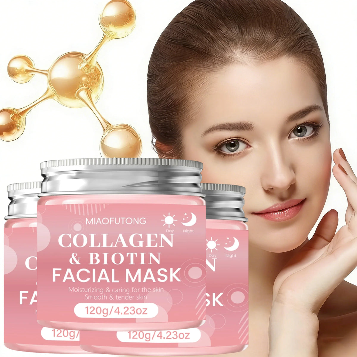 Biotin Collagen Day and Night Face Masks, Moisturizing and Hydrating, Firm and Brightening Skin, Leaving the Skin Plump and Radi