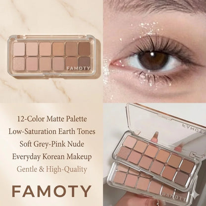 12-Color Low Saturation Eyeshadow Palette All Matte Tea Apricot Eye Makeup Palette Daily Earth Makeup Long Lasting Eye Shadows