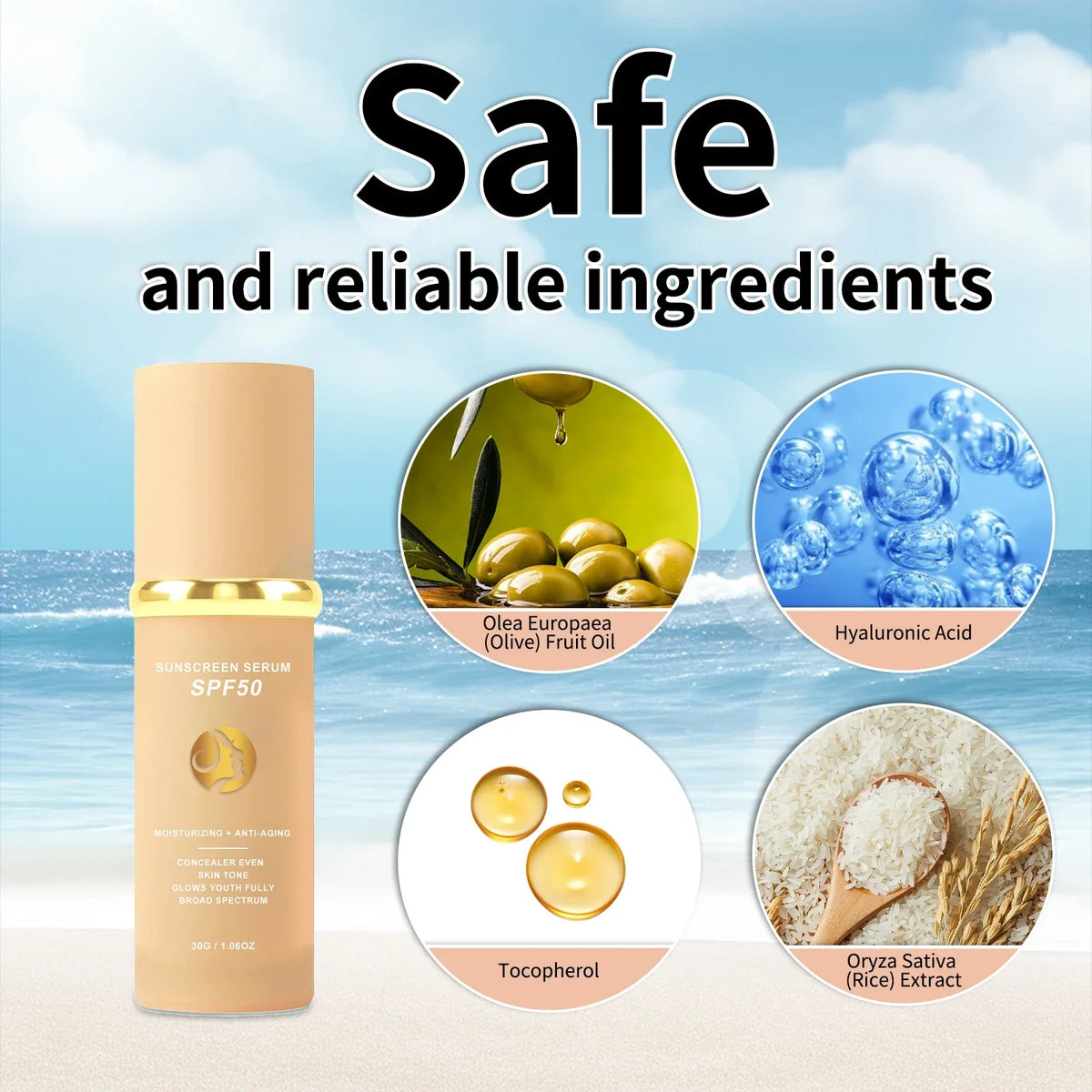 4 in 1 Liquid Foundation Sunscreen SPF 50+ Long Lasting Waterproof Concealer Hydrating Natural Face Makeup