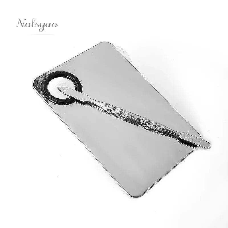 Upgraded Stainless Steel Metal Mixing Tray with Spatula Artist Tool for Foundation Nail Art Makeup Palette