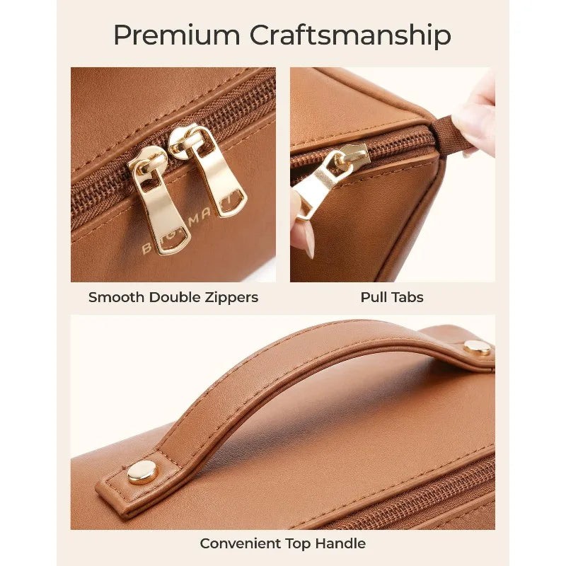 Travel Makeup Bag with Double Zipper Large Capacity Cosmetic Organizer with Handle, Portable Toiletry Storage for Women
