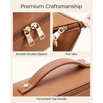 Travel Makeup Bag with Double Zipper Large Capacity Cosmetic Organizer with Handle, Portable Toiletry Storage for Women