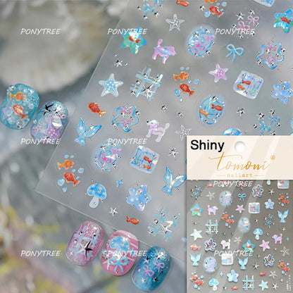 Gold Stamped Shell Conch Scallop Starfish Pearl 5D Embossed Self Adhesive Nail Art Stickers Delicate Ocean Style Manicure Decals