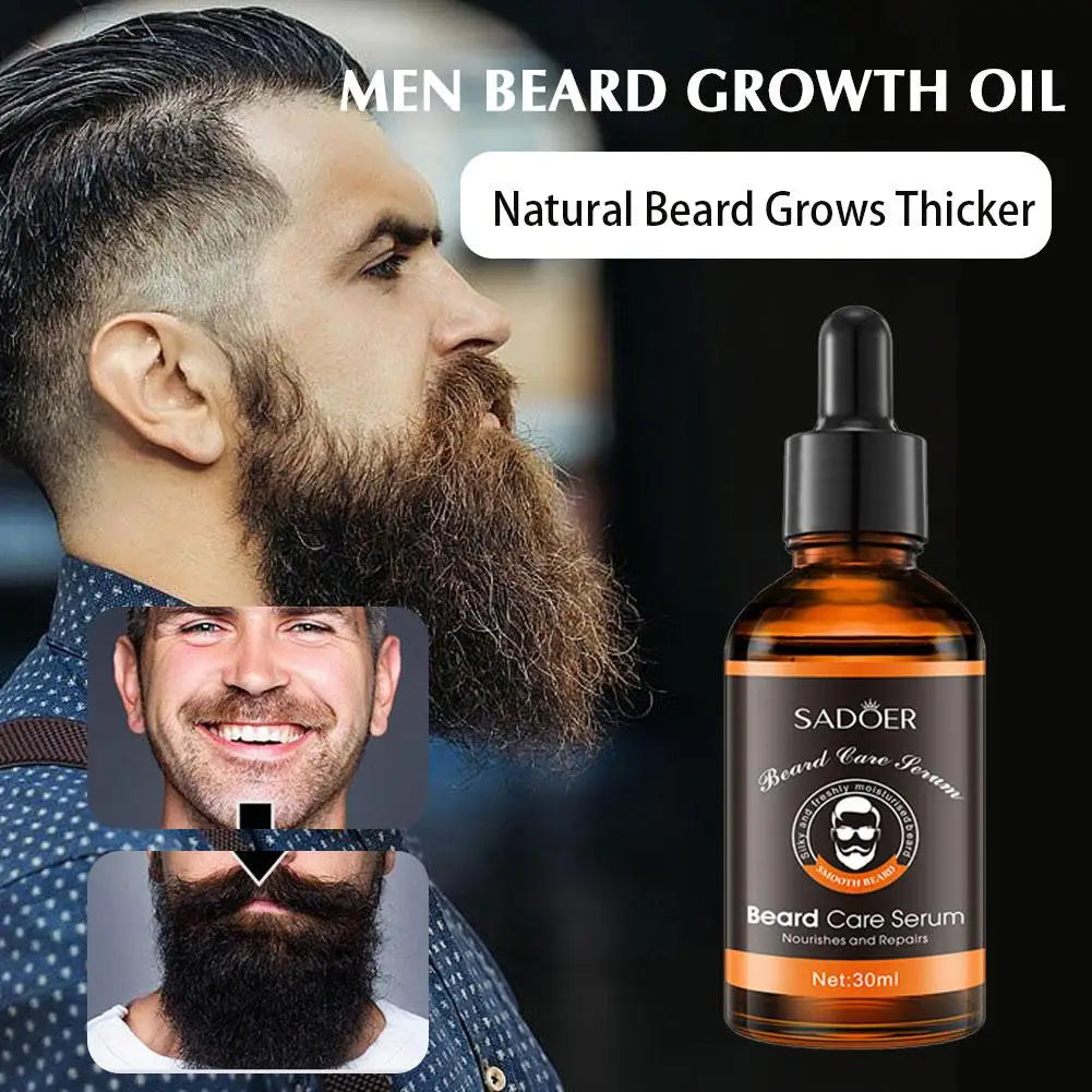 SADOER 2PCS Facial Hair Beard Care Essence Nourish Beard Oil Natural Mustache Growing Essential Oil Beard Styling Care