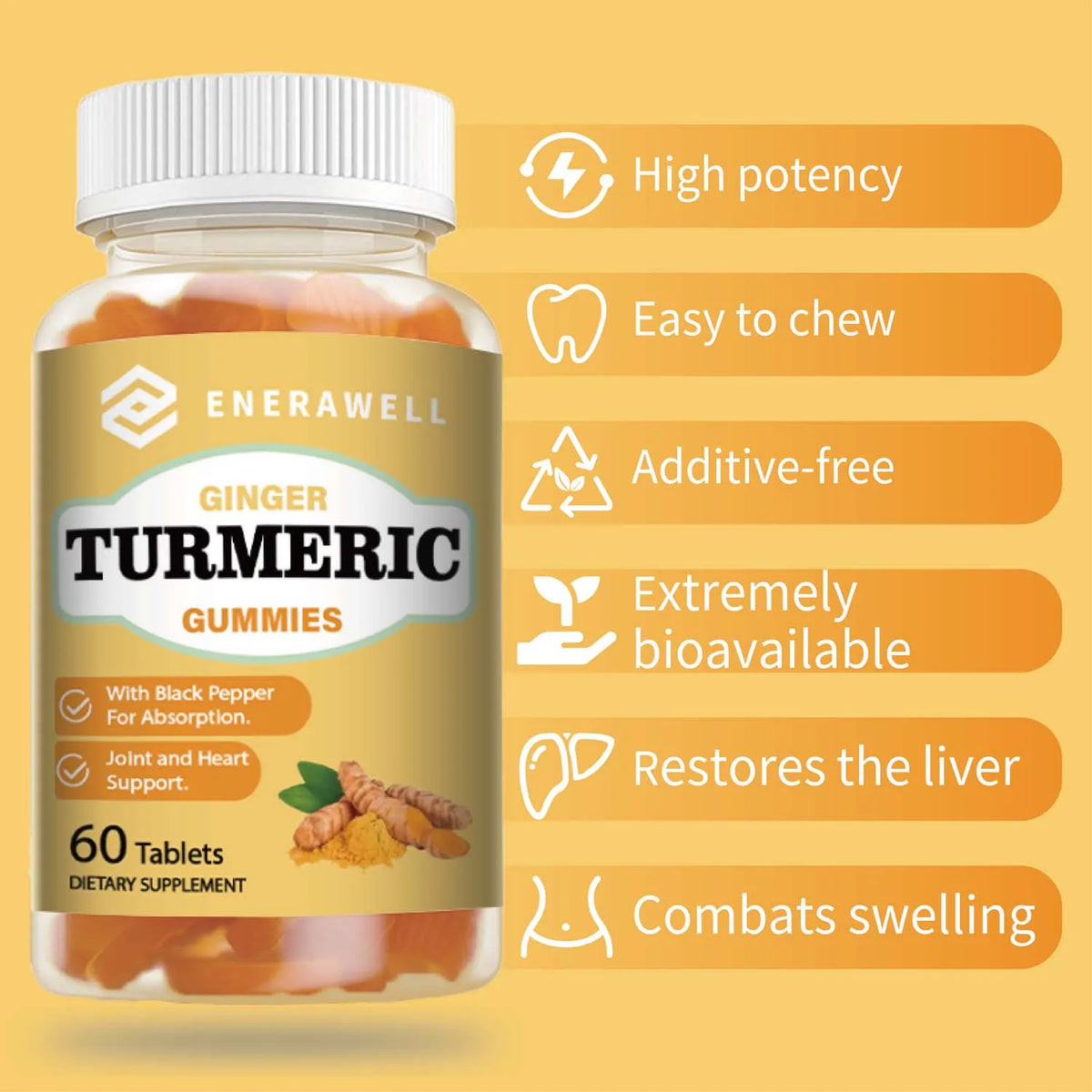 Turmeric Gummies, Boosts Immunity, Promotes Skin Health, Improves Mobility, Improves Blood Circulation, Regulates Blood Lipids