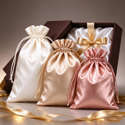 10PCS Custom Satin Bags Hair Bags Luxury Goods Silk Packaging Drawstring Pouches Makeup Case Shoes Cloth Wigs Storage Bag
