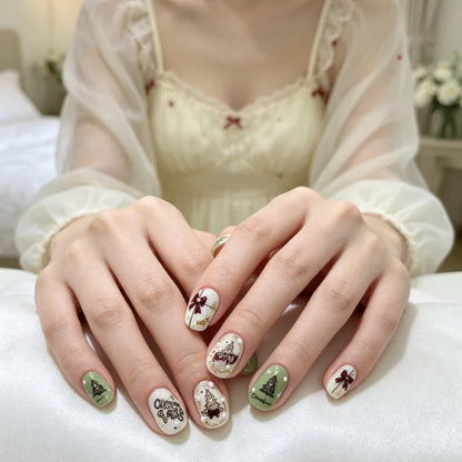 Leopard Print Christmas Tree Nail Art Stickers Golden Lines Butterfly Knots Stars Snowflakes Letters Nail Decoration Sticker DIY