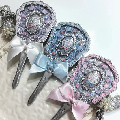 Flower Knows Shell Jewel Hand Mirror Ocean Style Makeup Mirror Portable Compact Beauty Mirror Aesthetic Princess Vanity Mirror