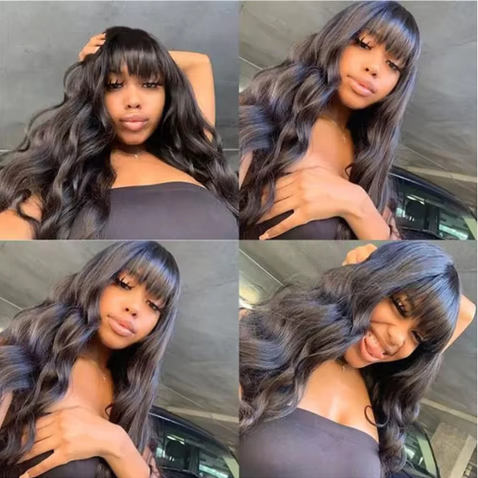 250% 3X1 Middle Part Lace Wig Full Machine Made 15A Body Wave Wigs With Bangs Easy To Go Human Hair For Black Women Natural Look