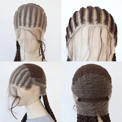 Black Braided Wigs Synthetic Full Lace Wig Glueless Full Lace Synthetic Wig Heat Resistant Fiber Wig for Women Daily Wear