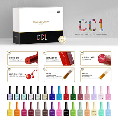 CANNI 9ML Kit Nail Gel Polish HEMA/TPO FREE Full Coverage 30pcs Color Gel Pigment Professional Nail Art Long-lasting Gel Varnish