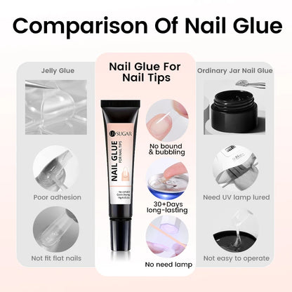 UR SUGAR 10g Nail Glue with Remover Set for Press On Nails Tips No Need Lamp Cured Long Lasting Quick Dry Soak Off Adhesion Gel